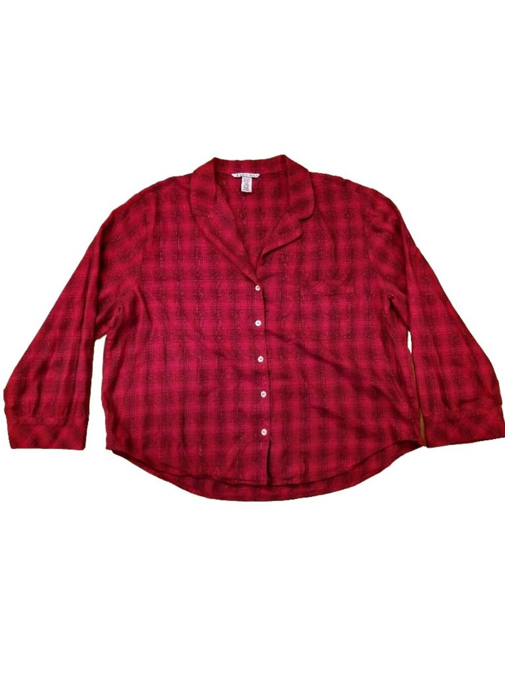 Y2K VTG Victoria's Secret Pajama Top Red Christmas Button Up Long Sleeve Size XL
